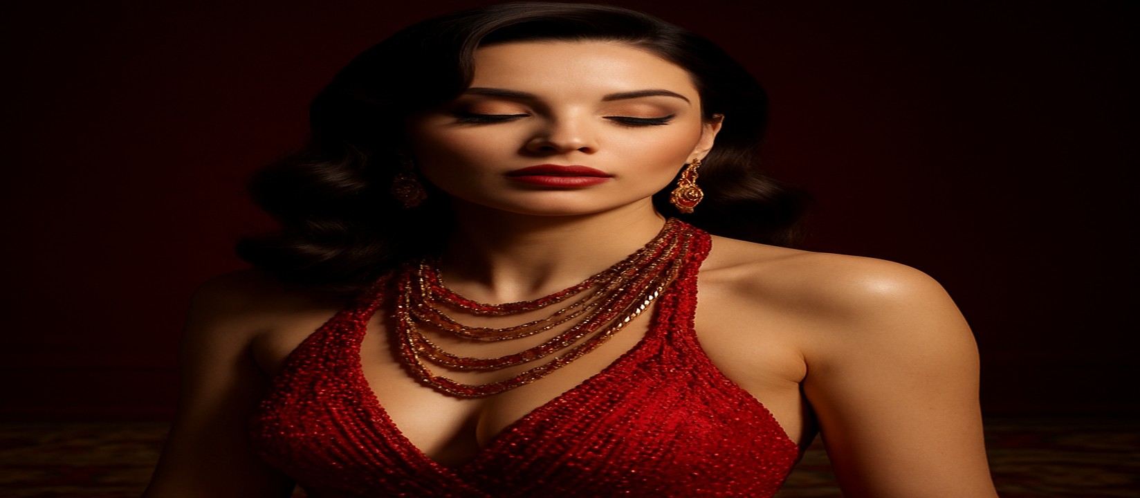 গেমিং প্ল্যাটফর্ম টেবিলে লাল পোশাকে সজ্জিত একজন নারী উপস্থাপক